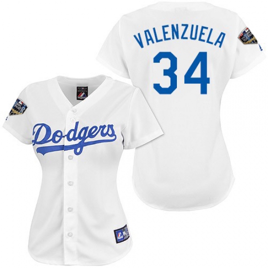 Women's Majestic Los Angeles Dodgers 34 Fernando Valenzuela Authentic White 2018 World Series MLB Jersey