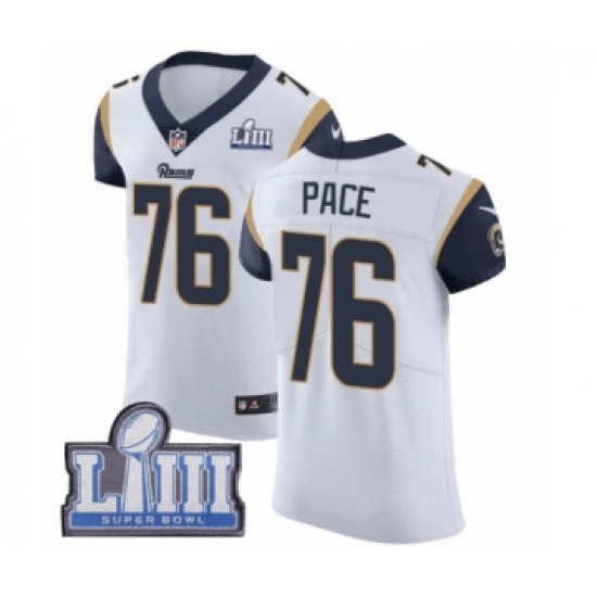 Men's Nike Los Angeles Rams 76 Orlando Pace White Vapor Untouchable Elite Player Super Bowl LIII Bound NFL Jersey