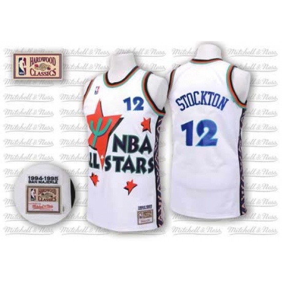Men's Adidas Utah Jazz 12 John Stockton Authentic White 1995 All Star Throwback NBA Jersey