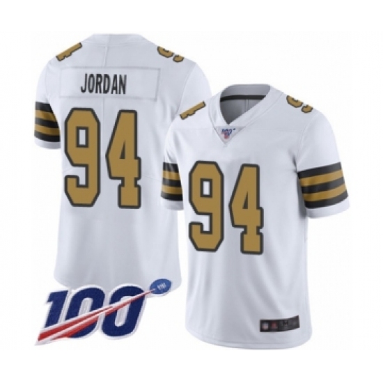 Men's New Orleans Saints 94 Cameron Jordan Limited White Rush Vapor Untouchable 100th Season Football Jersey