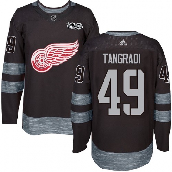 Men's Adidas Detroit Red Wings 49 Eric Tangradi Premier Black 1917-2017 100th Anniversary NHL Jersey