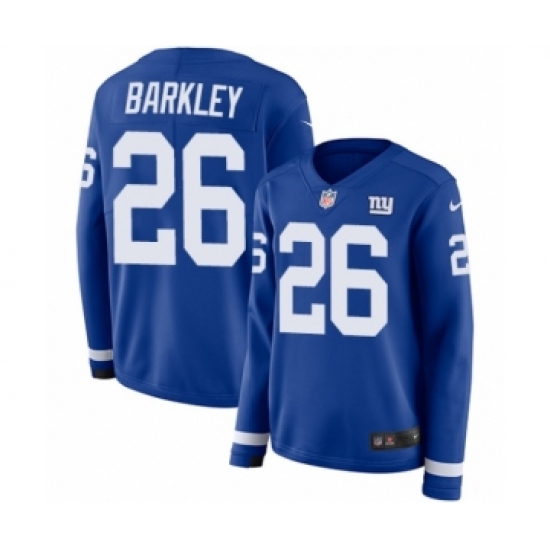 Women's Nike New York Giants 26 Saquon Barkley Limited Royal Blue Therma Long Sleeve NFL Jersey