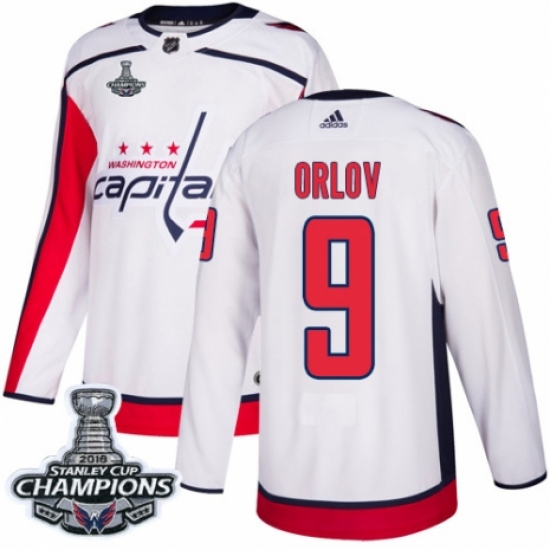 Youth Adidas Washington Capitals 9 Dmitry Orlov Authentic White Away 2018 Stanley Cup Final Champions NHL Jersey