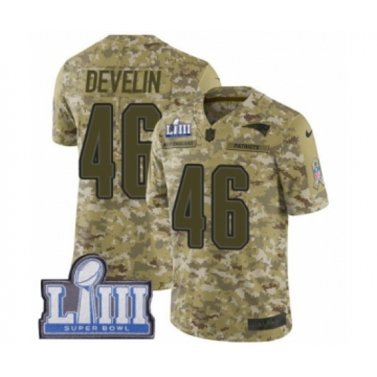 Men's Nike New England Patriots 46 James Develin Limited Camo 2018 Salute to Service Super Bowl LIII Bound NFL Jersey