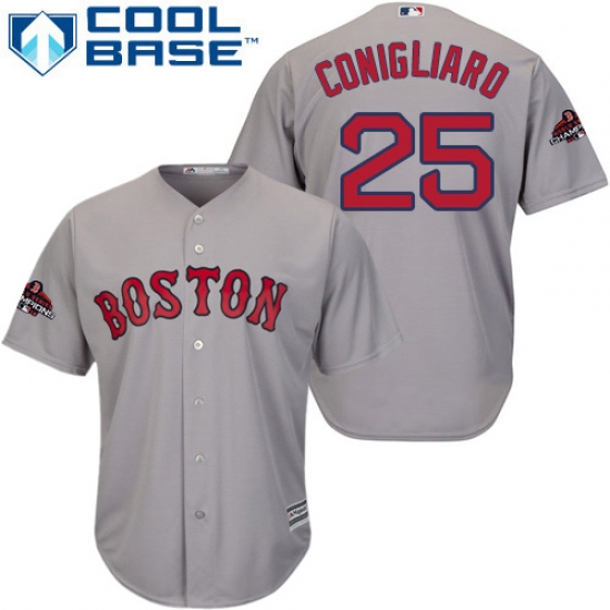 Youth Majestic Boston Red Sox 25 Tony Conigliaro Authentic Grey Road Cool Base 2018 World Series Champions MLB Jersey