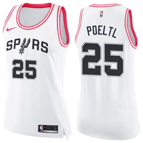 Women's Nike San Antonio Spurs 25 Jakob Poeltl Swingman White Pink Fashion NBA Jersey