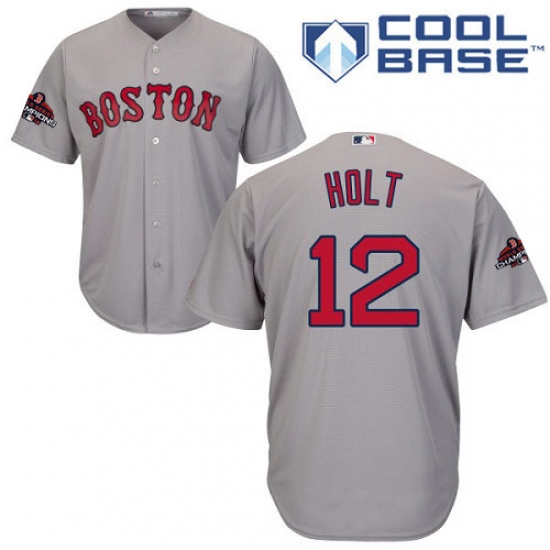 Youth Majestic Boston Red Sox 12 Brock Holt Authentic Grey Road Cool Base 2018 World Series Champions MLB Jersey