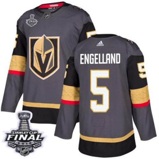 Men's Adidas Vegas Golden Knights 5 Deryk Engelland Authentic Gray Home 2018 Stanley Cup Final NHL Jersey