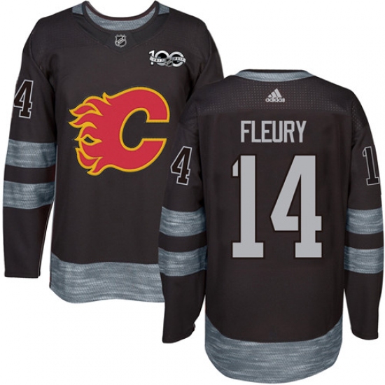 Men's Adidas Calgary Flames 14 Theoren Fleury Authentic Black 1917-2017 100th Anniversary NHL Jersey