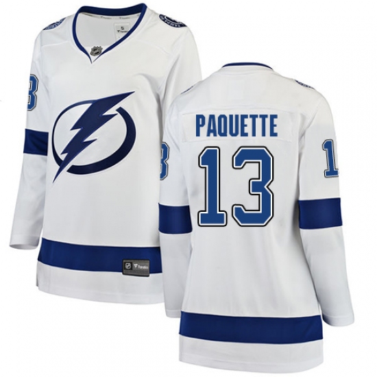 Women's Tampa Bay Lightning 13 Cedric Paquette Fanatics Branded White Away Breakaway NHL Jersey