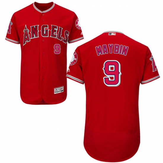Men's Majestic Los Angeles Angels of Anaheim 9 Cameron Maybin Red Alternate Flexbase Authentic Collection MLB Jersey