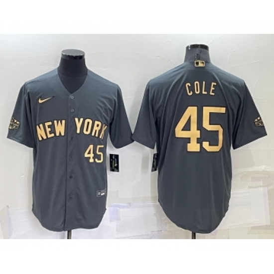 Men's New York Yankees 45 Gerrit Cole Number Grey 2022 All Star Stitched Cool Base Nike Jersey