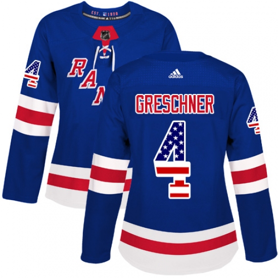 Women's Adidas New York Rangers 4 Ron Greschner Authentic Royal Blue USA Flag Fashion NHL Jersey