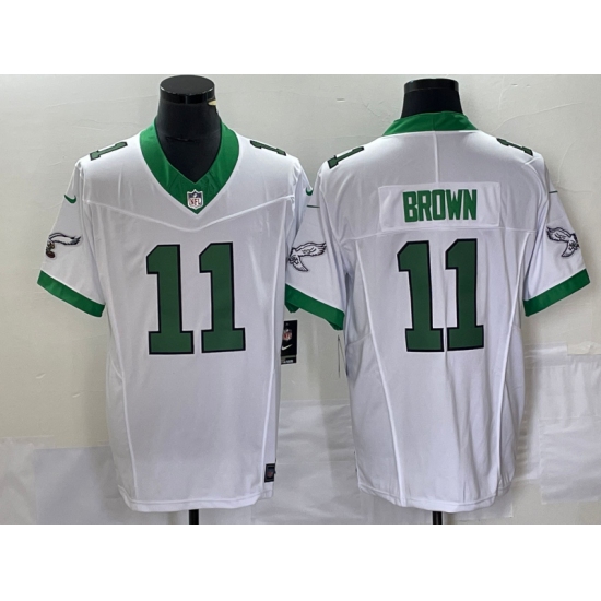 Men's Nike Philadelphia Eagles 11 AJ Brown White 2023 F.U.S.E. Vapor Limited Throwback Stitched Football Jersey