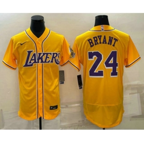 Men's Los Angeles Lakers 24 Kobe Bryant Yellow Cool Base Stitched Baseball Jersey