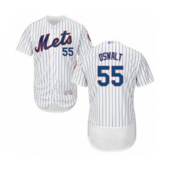 Men's New York Mets 55 Corey Oswalt White Home Flex Base Authentic Collection Baseball Player Jersey