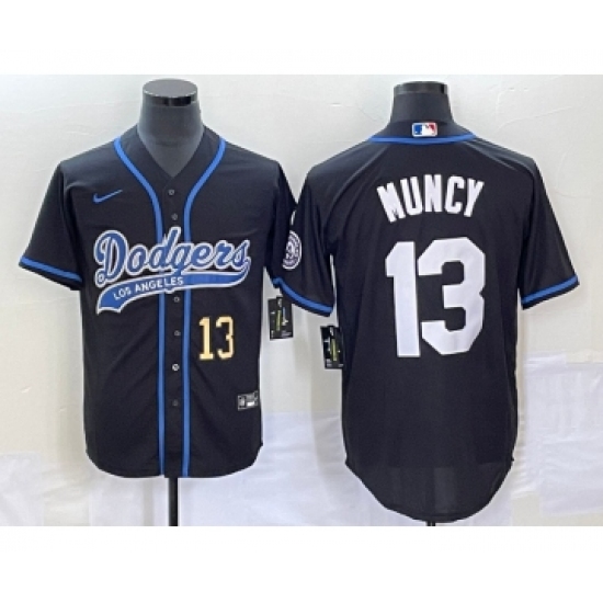 Men's Los Angeles Dodgers 13 Max Muncy Number Black Cool Base Stitched Baseball Jersey