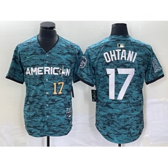 Men's Nike Los Angeles Angels 17 Shohei Ohtani Number Teal 2023 All Star Cool Base Stitched Jersey