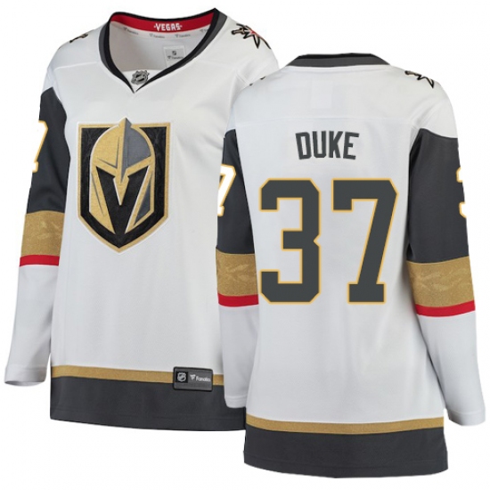 Women's Vegas Golden Knights 37 Reid Duke Authentic White Away Fanatics Branded Breakaway NHL Jersey