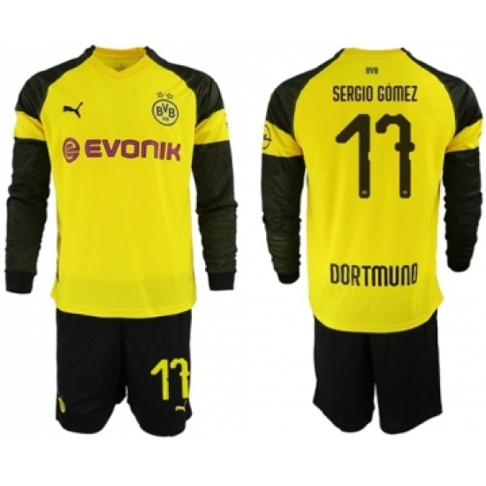 Dortmund 17 Sergio Gomez Home Long Sleeves Soccer Club Jersey