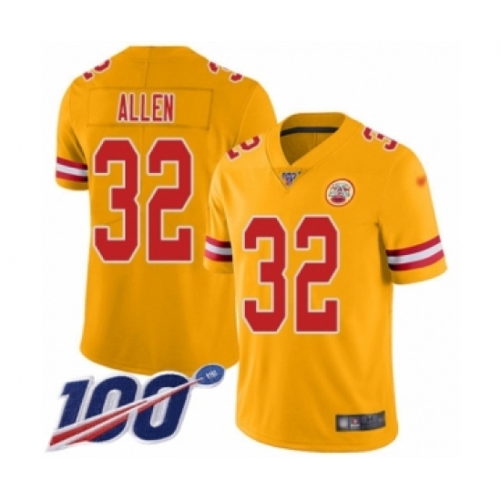 Youth Kansas City Chiefs 32 Marcus Allen Limited Gold Inverted Legend 100th Season Football Jersey