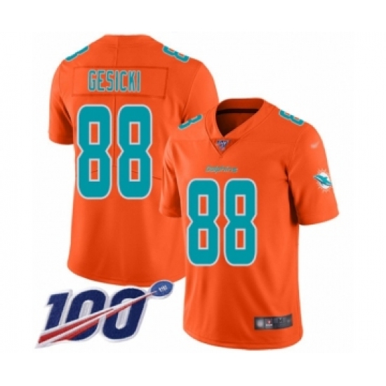 Youth Miami Dolphins 88 Mike Gesicki Limited Orange Inverted Legend 100th Season Football Jersey