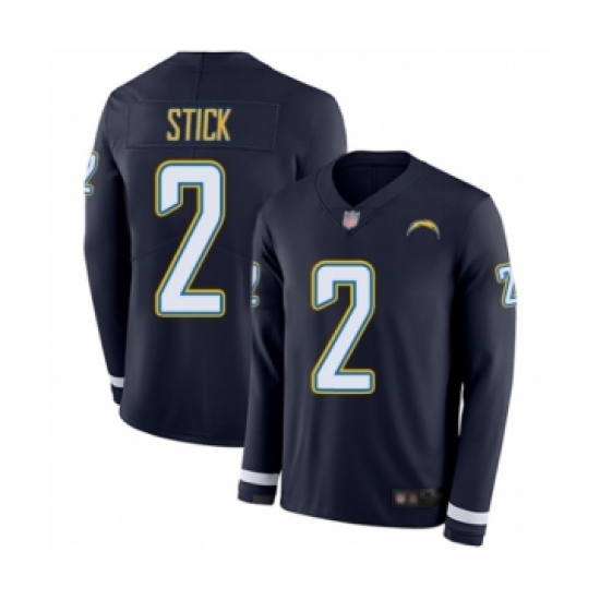 Youth Los Angeles Chargers 2 Easton Stick Limited Navy Blue Therma Long Sleeve Football Jersey