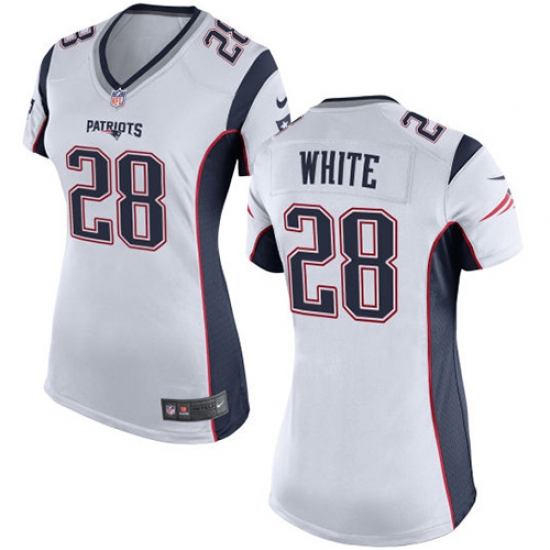 Women's Nike New England Patriots 28 James White Game White NFL Jersey