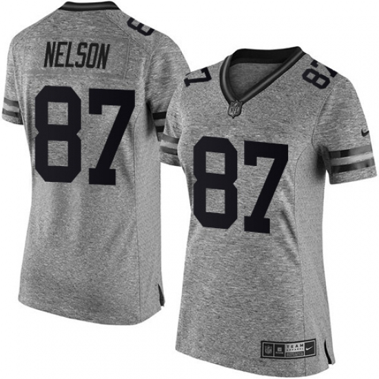 Women's Nike Green Bay Packers 87 Jordy Nelson Limited Gray Gridiron NFL Jersey