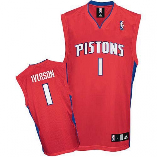 Men's Adidas Detroit Pistons 1 Allen Iverson Authentic Red NBA Jersey