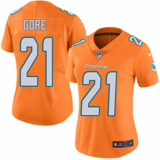 Women's Nike Miami Dolphins 21 Frank Gore Limited Orange Rush Vapor Untouchable NFL Jersey