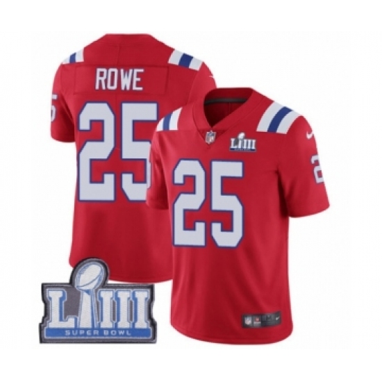 Men's Nike New England Patriots 25 Eric Rowe Red Alternate Vapor Untouchable Limited Player Super Bowl LIII Bound NFL Jersey