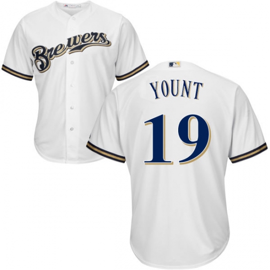 Men's Majestic Milwaukee Brewers 19 Robin Yount Replica White Home Cool Base MLB Jersey