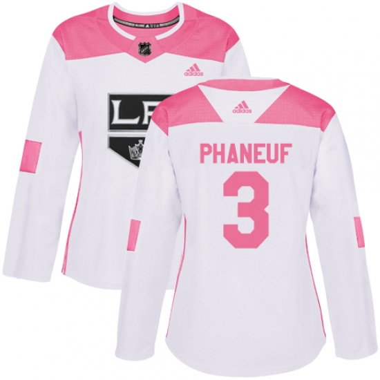 Women's Adidas Los Angeles Kings 3 Dion Phaneuf Authentic White Pink Fashion NHL Jersey