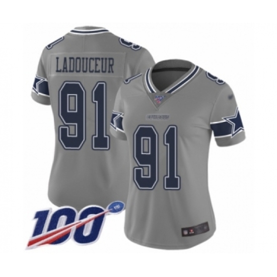 Women's Dallas Cowboys 91 L. P. Ladouceur Limited Gray Inverted Legend 100th Season Football Jersey