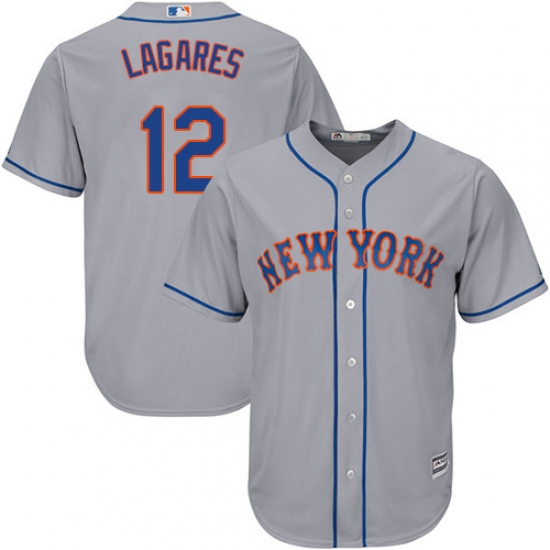 Men's Majestic New York Mets 12 Juan Lagares Replica Grey Road Cool Base MLB Jersey