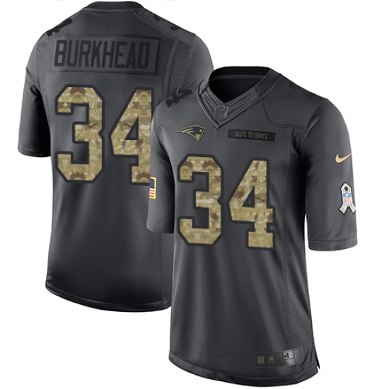 Men's Nike New England Patriots 34 Rex Burkhead Limited Black 2016 Salute to Service NFL Jersey