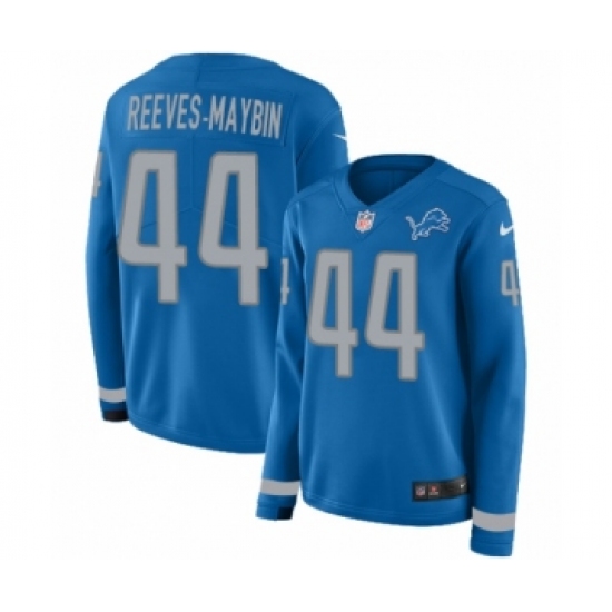 Women's Nike Detroit Lions 44 Jalen Reeves-Maybin Limited Blue Therma Long Sleeve NFL Jersey