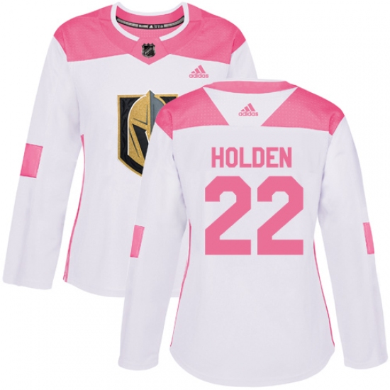 Women's Adidas Vegas Golden Knights 22 Nick Holden Authentic White Pink Fashion NHL Jersey