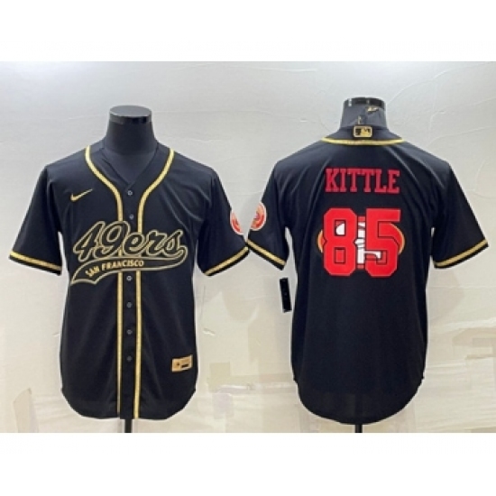 Men's San Francisco 49ers 85 George Kittle Black Gold Team Big Logo With Patch Cool Base Stitched Baseball Jersey