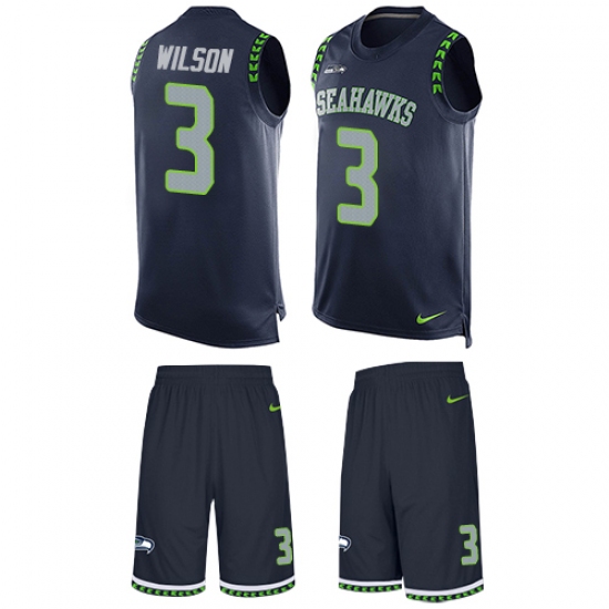 Men's Nike Seattle Seahawks 3 Russell Wilson Limited Steel Blue Tank Top Suit NFL Jersey