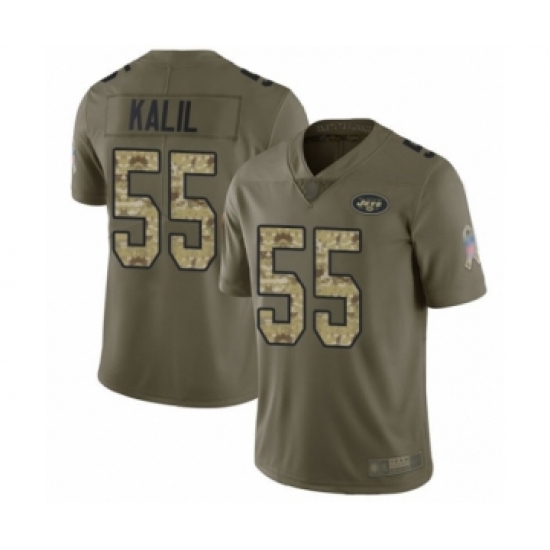Men's New York Jets 55 Ryan Kalil Limited Olive Camo 2017 Salute to Service Football Jersey