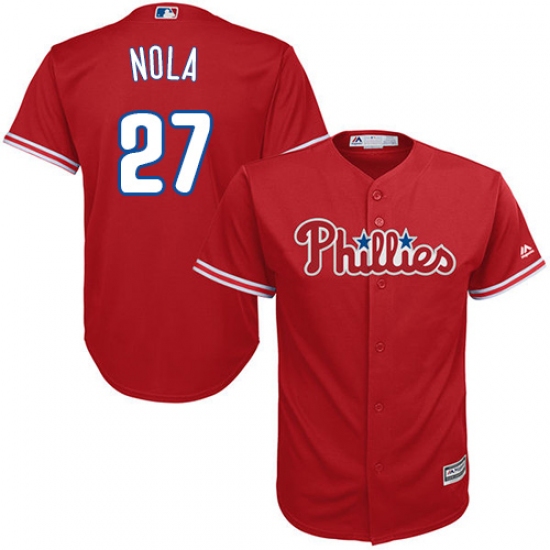Men's Majestic Philadelphia Phillies 27 Aaron Nola Replica Red Alternate Cool Base MLB Jersey