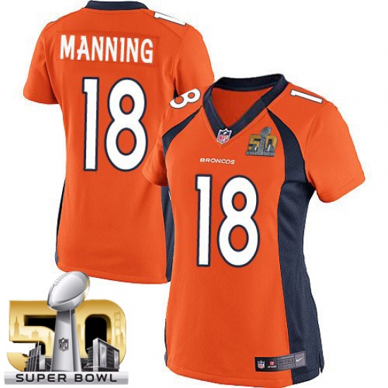 Women's Nike Denver Broncos 18 Peyton Manning Limited Orange Team Color Super Bowl 50 Bound NFL Jersey