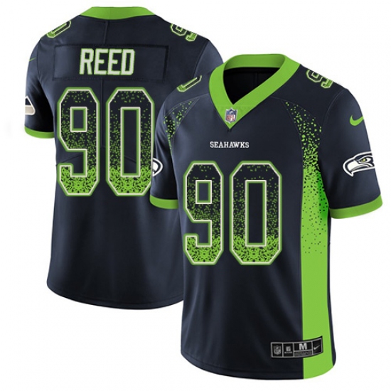 Men's Nike Seattle Seahawks 90 Jarran Reed Limited Navy Blue Rush Drift Fashion NFL Jersey