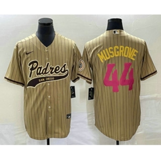 Men's San Diego Padres 44 Joe Musgrove Tan Pinstripe 2023 City Connect Cool Base Stitched Jersey 1