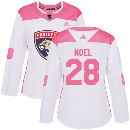 Women's Adidas Florida Panthers 28 Serron Noel Authentic White Pink Fashion NHL Jersey