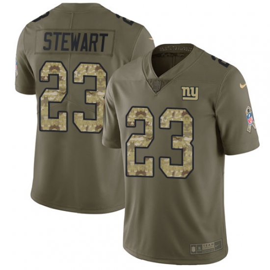 Men's Nike New York Giants 23 Jonathan Stewart Limited Olive Camo 2017 Salute to Service NFL Jersey