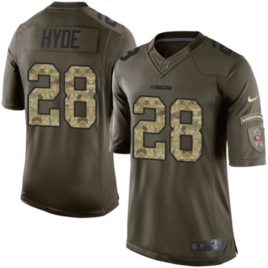 Men's Nike San Francisco 49ers 28 Carlos Hyde Elite Green Salute to Service NFL Jersey