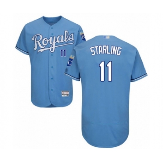 Men's Kansas City Royals 11 Bubba Starling Light Blue Alternate Flex Base Authentic Collection Baseball Player Jersey